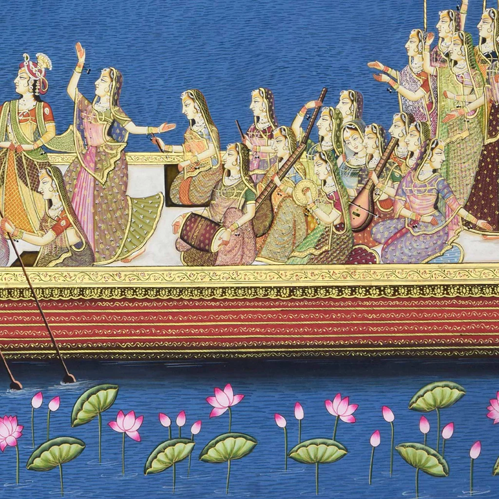 3.5 x 5 feet Radha Krishna Nauka Vihar Painting | SHOBITAM