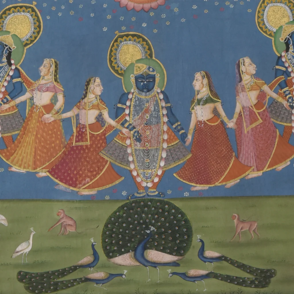 5x6 feet Authentic Jaipur Painting Shreenath ji Raas Leela | SHOBITAM