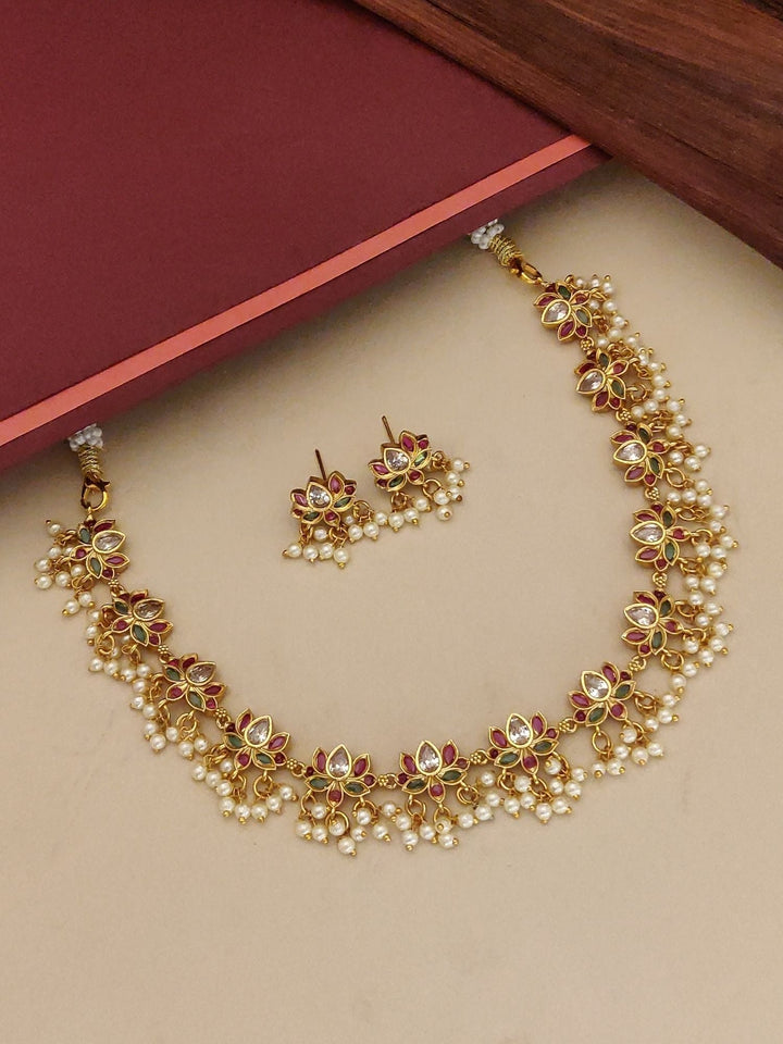 Gold Plated Kempstone Necklace Set | SHOBITAM