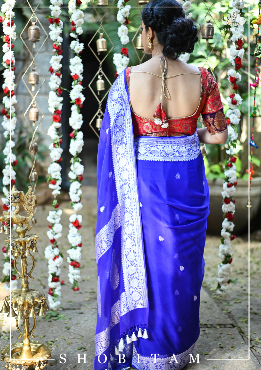 Banarasi Multicolor Panel design  Zari Brocade Blouse with Antique tone zari