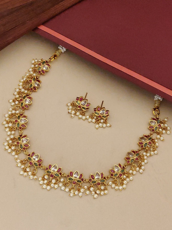 Gold Plated Kempstone Necklace Set | SHOBITAM