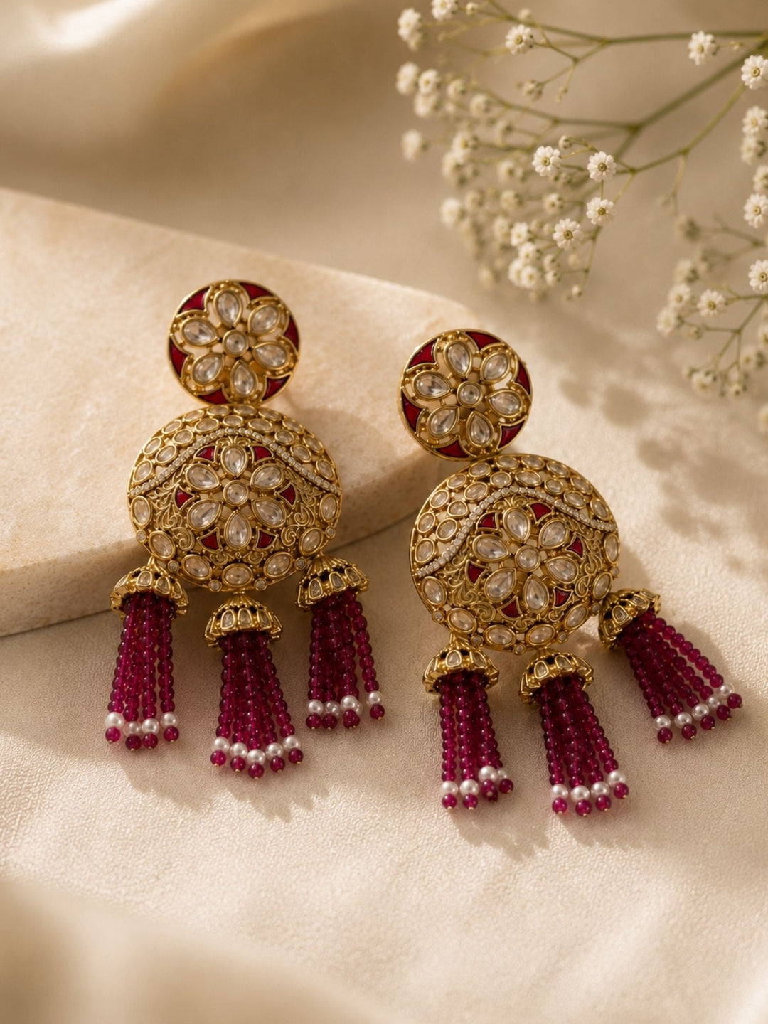 Kundan Tassel Earrings in Gold Finish – Festive Wear | SHOBITAM