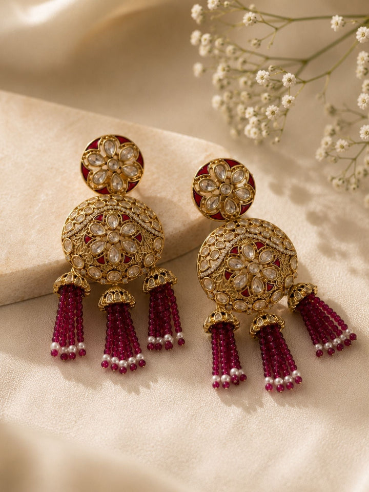 Kundan Tassel Earrings in Gold Finish – Festive Wear | SHOBITAM