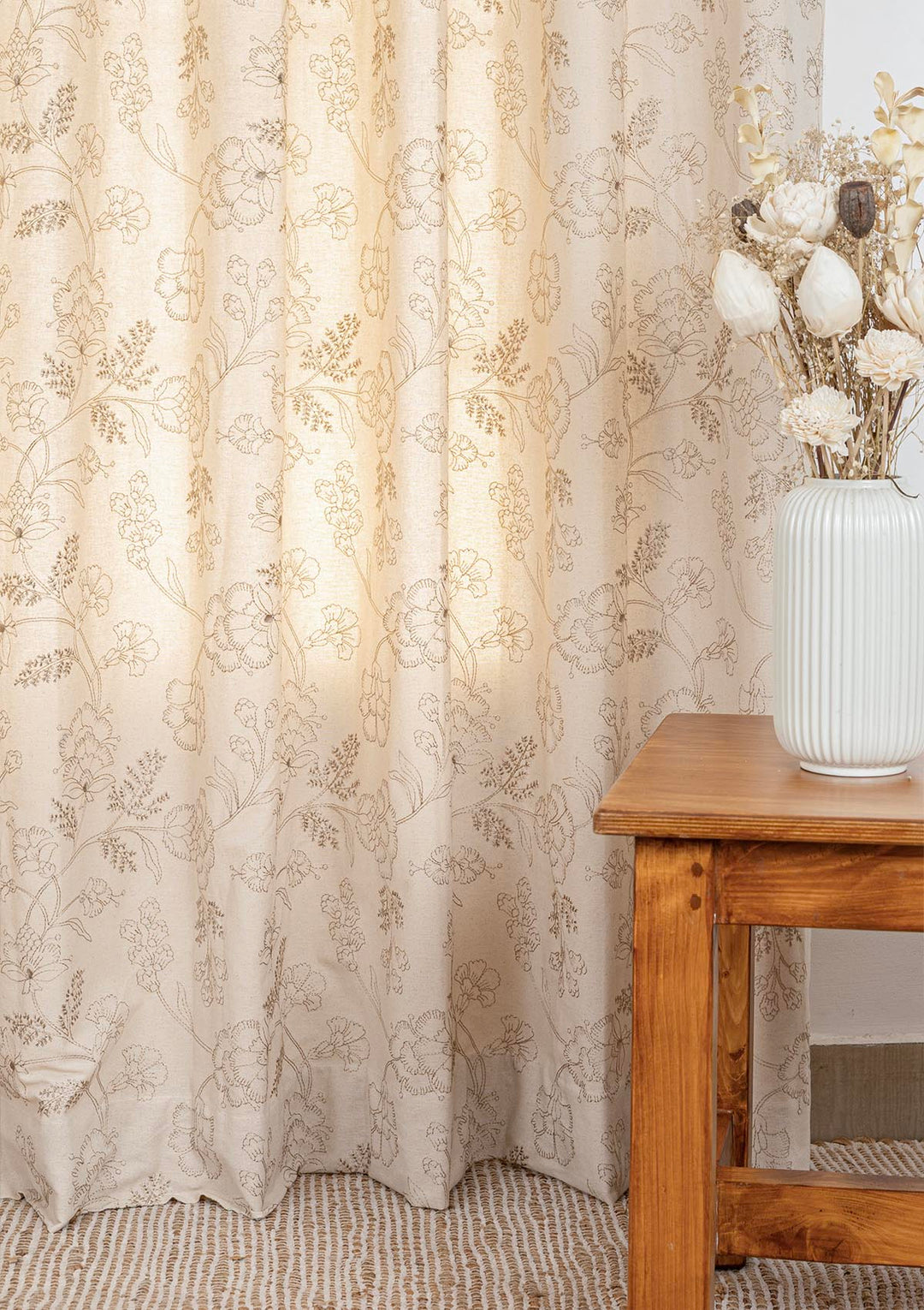 Mukta 100% Cotton Embroidery Curtain for living room & bedroom - Light Reduction - Beige - Single Piece | Shobitam|
