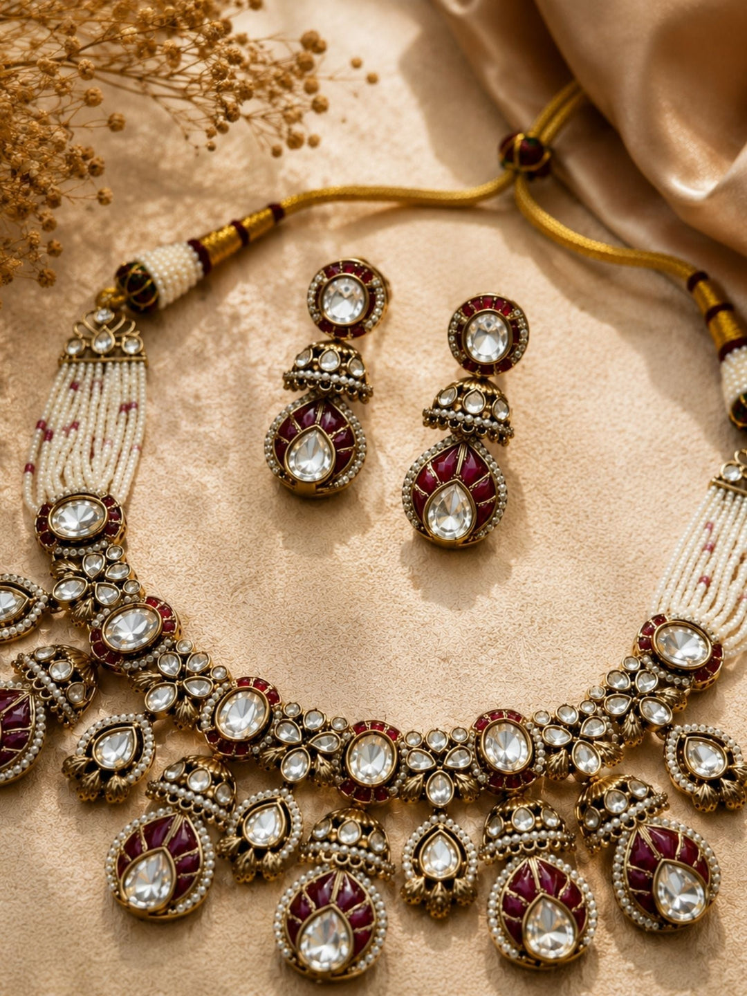 Ruby Kundan Choker Necklace Set in Gold Plating – Bridal | SHOBITAM