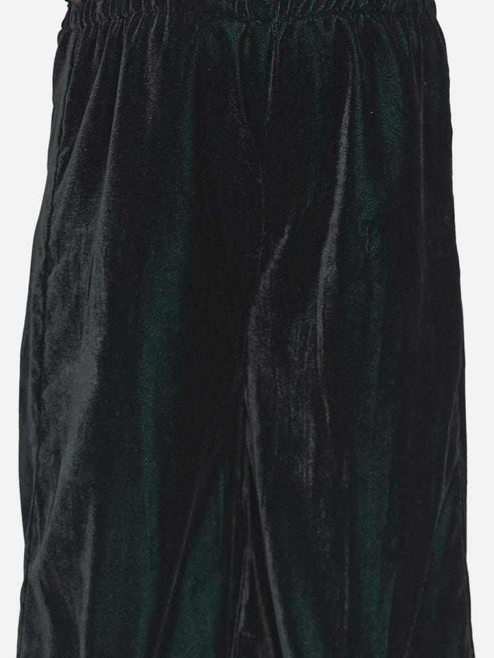 Girls Floral Embrodiery Velvet Kurta Plazzo in Mehendi Green | SHOBITAM