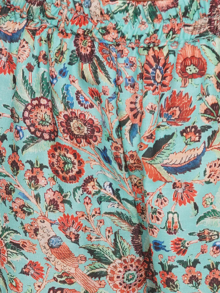 Floral Kurta with Ghera wala Sharara and Dupatta - Green | SHOBITAM