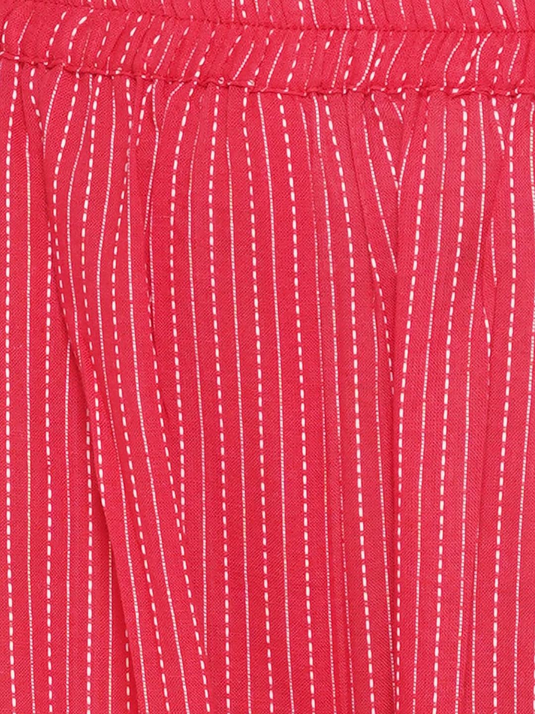 Floral Thread work Frock Style Kurta and Sharara with Dupatta - Red | SHOBITAM