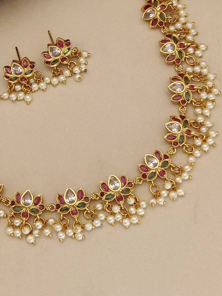Gold Plated Kempstone Necklace Set | SHOBITAM