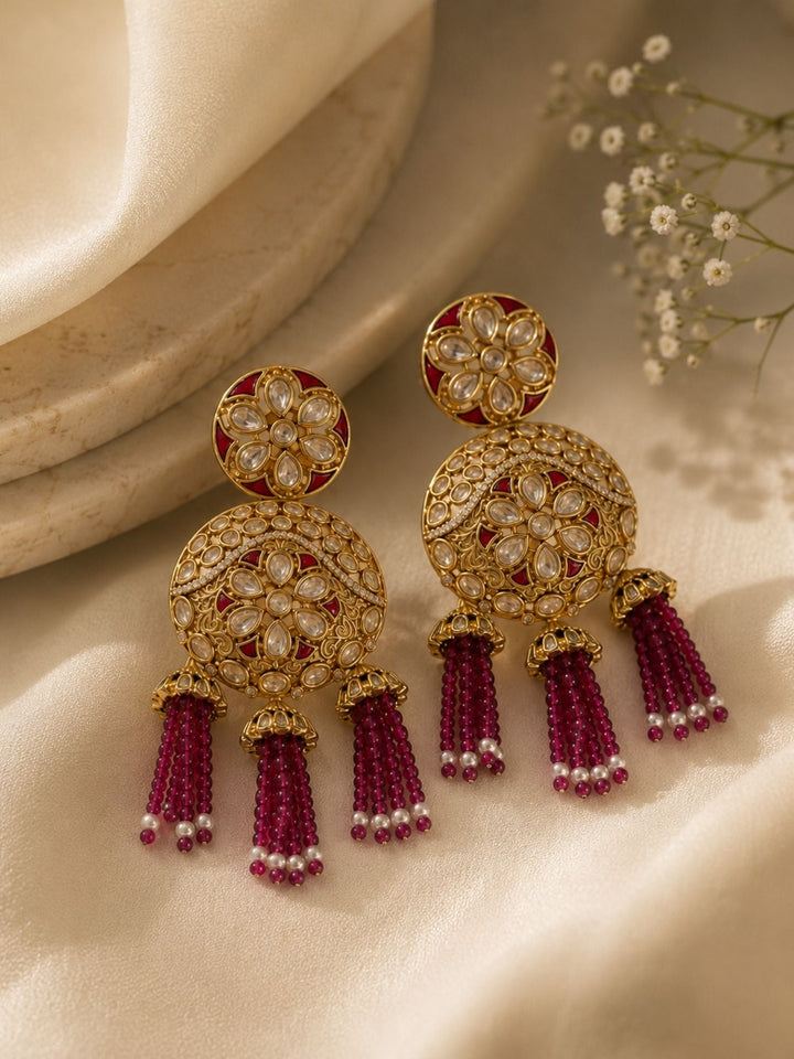 Kundan Tassel Earrings in Gold Finish – Festive Wear | SHOBITAM