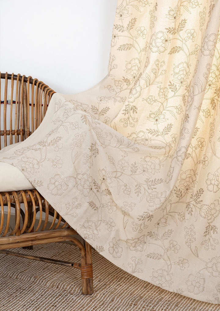 Mukta 100% Cotton Embroidery Curtain for living room & bedroom - Light Reduction - Beige - Single Piece | Shobitam|