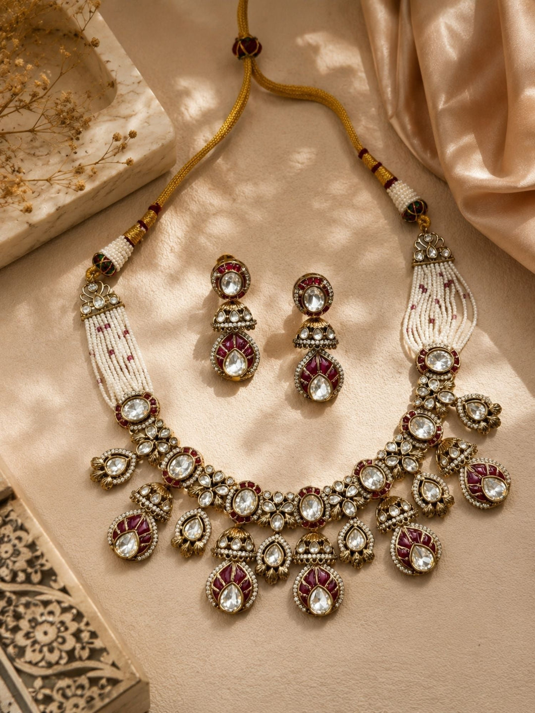 Ruby Kundan Choker Necklace Set in Gold Plating – Bridal | SHOBITAM