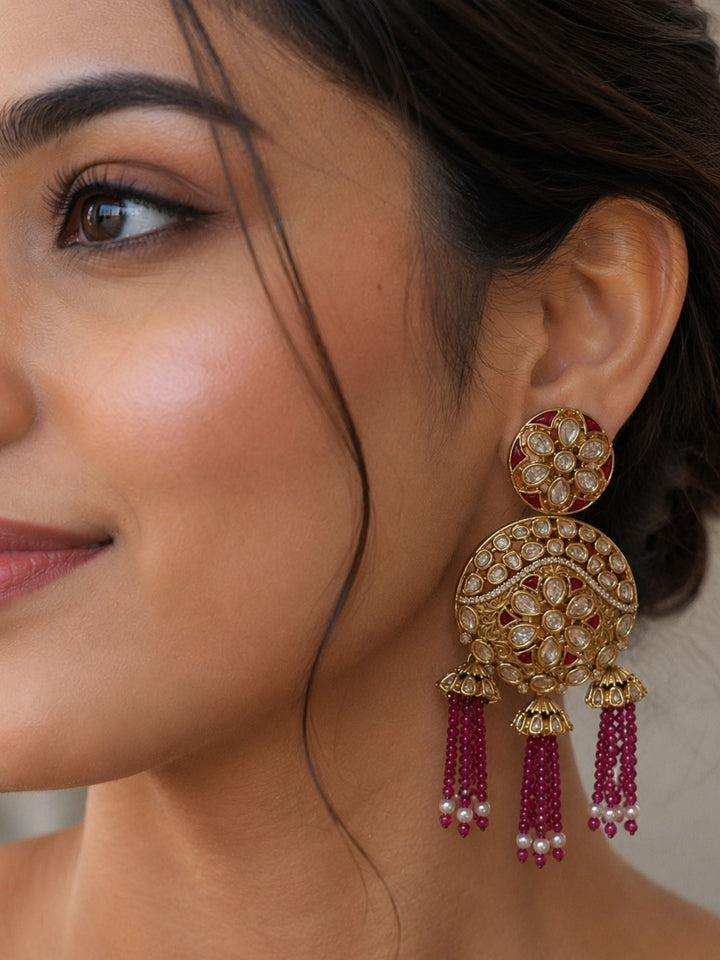 Kundan Tassel Earrings in Gold Finish – Festive Wear | SHOBITAM