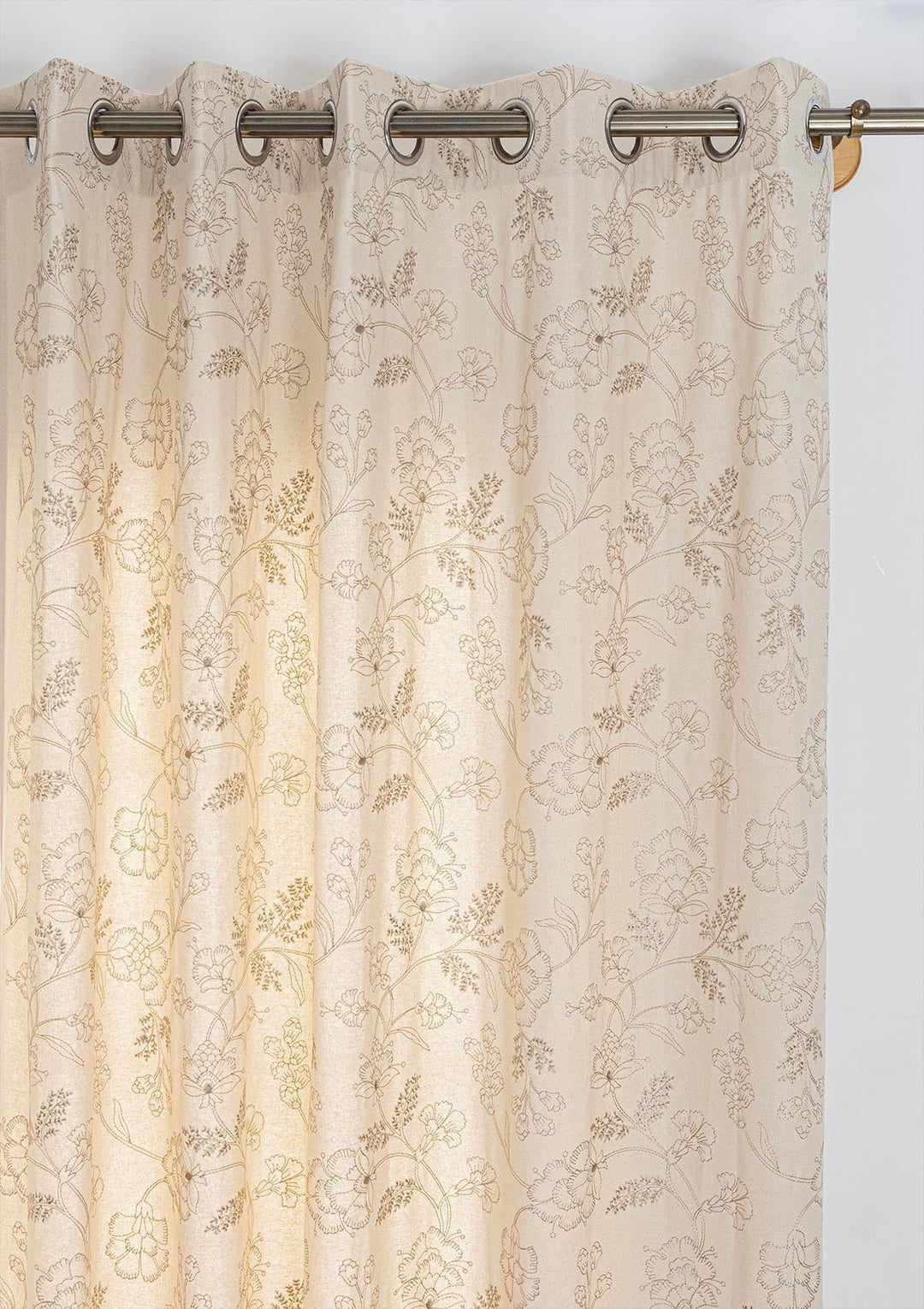 Mukta 100% Cotton Embroidery Curtain for living room & bedroom - Light Reduction - Beige - Single Piece | Shobitam|