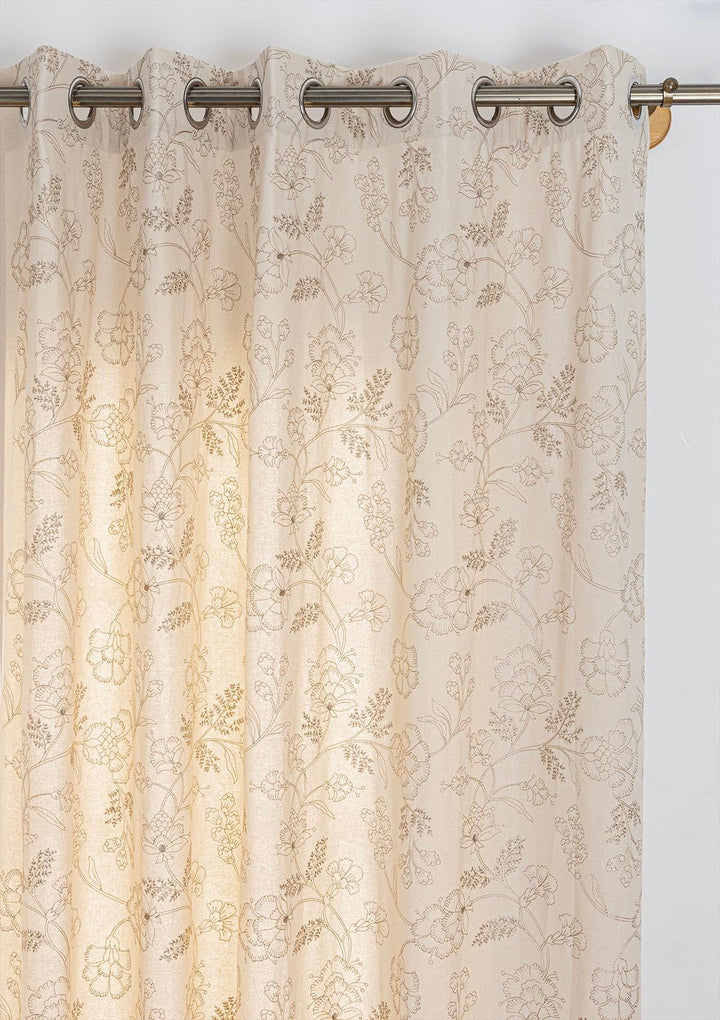 Mukta 100% Cotton Embroidery Curtain for living room & bedroom - Light Reduction - Beige - Single Piece | Shobitam|