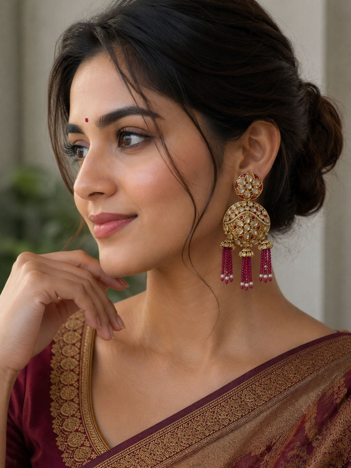 Kundan Tassel Earrings in Gold Finish – Festive Wear | SHOBITAM