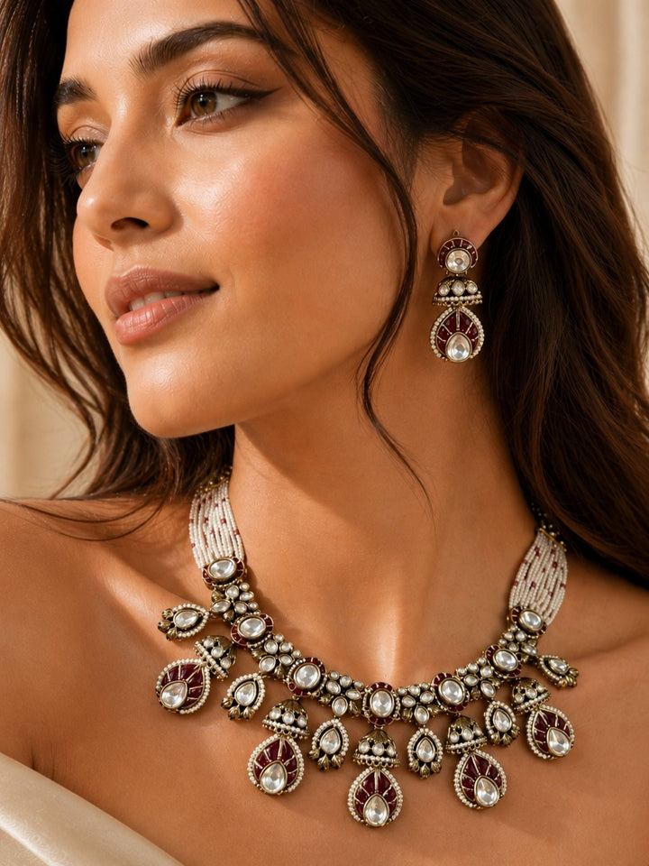 Ruby Kundan Choker Necklace Set in Gold Plating – Bridal | SHOBITAM
