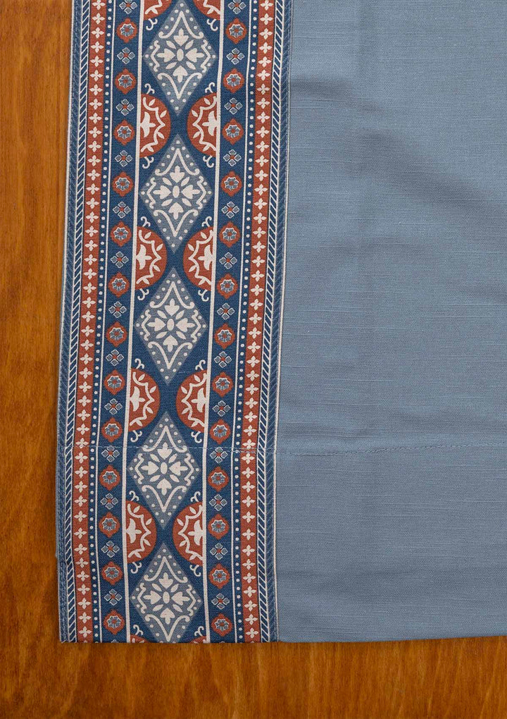 Tara Mist Blue 100% Cotton Curtain with Trim for living room & bedroom - Room Darkening - Mist Blue - Single Piece | SHOBITAM