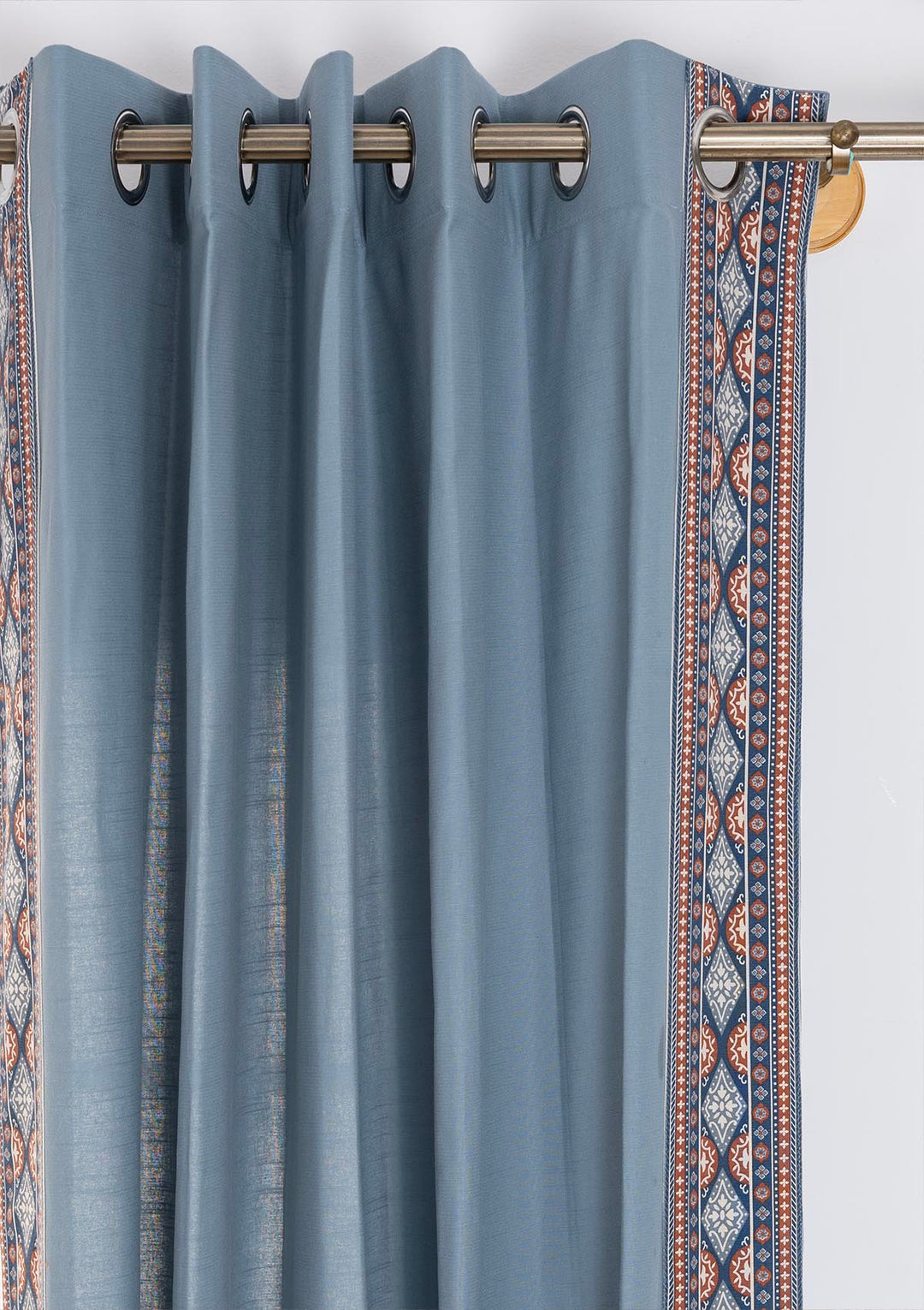Tara Mist Blue 100% Cotton Curtain with Trim for living room & bedroom - Room Darkening - Mist Blue - Single Piece | SHOBITAM