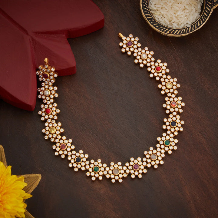 Stunning 92.5 Silver, Gold Plated Ratna Pallavi Necklace