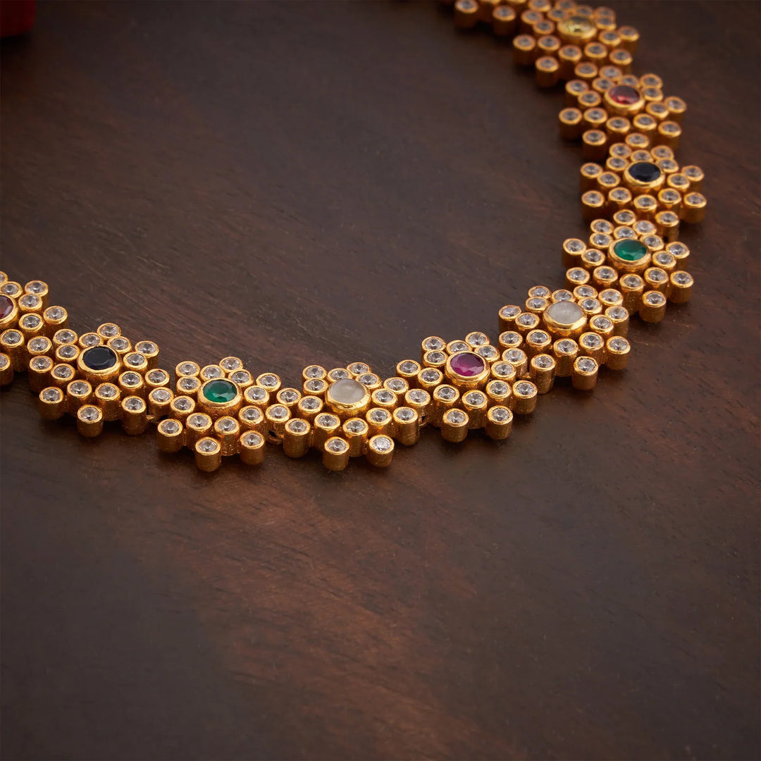 Stunning 92.5 Silver, Gold Plated Ratna Pallavi Necklace