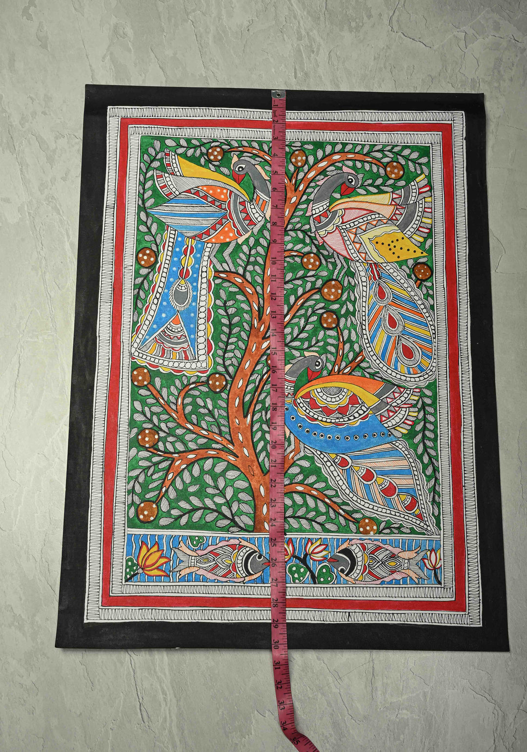 Tree of Life with Peacock Madhubani Hand Painting Wall Art, unframed, 30 x 22 inch | SHOBITAM