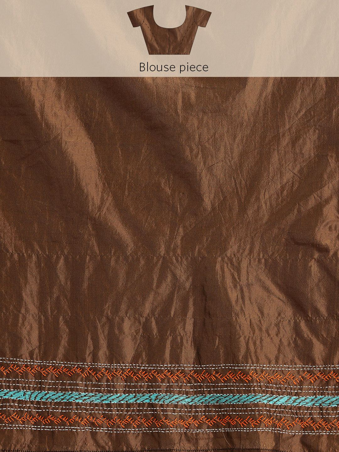 Dark Brown Mocha Art Silk Kantha Stitch Saree with Blouse Piece | SHOBITAM
