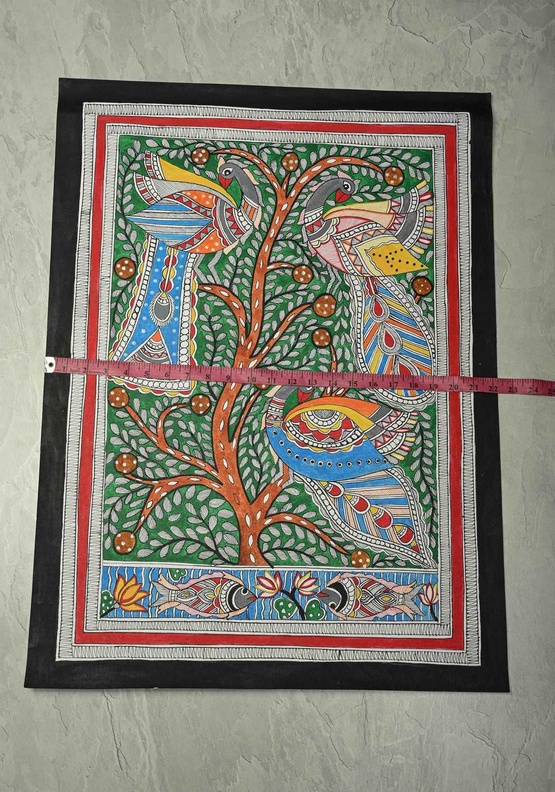 Tree of Life with Peacock Madhubani Hand Painting Wall Art, unframed, 30 x 22 inch | SHOBITAM