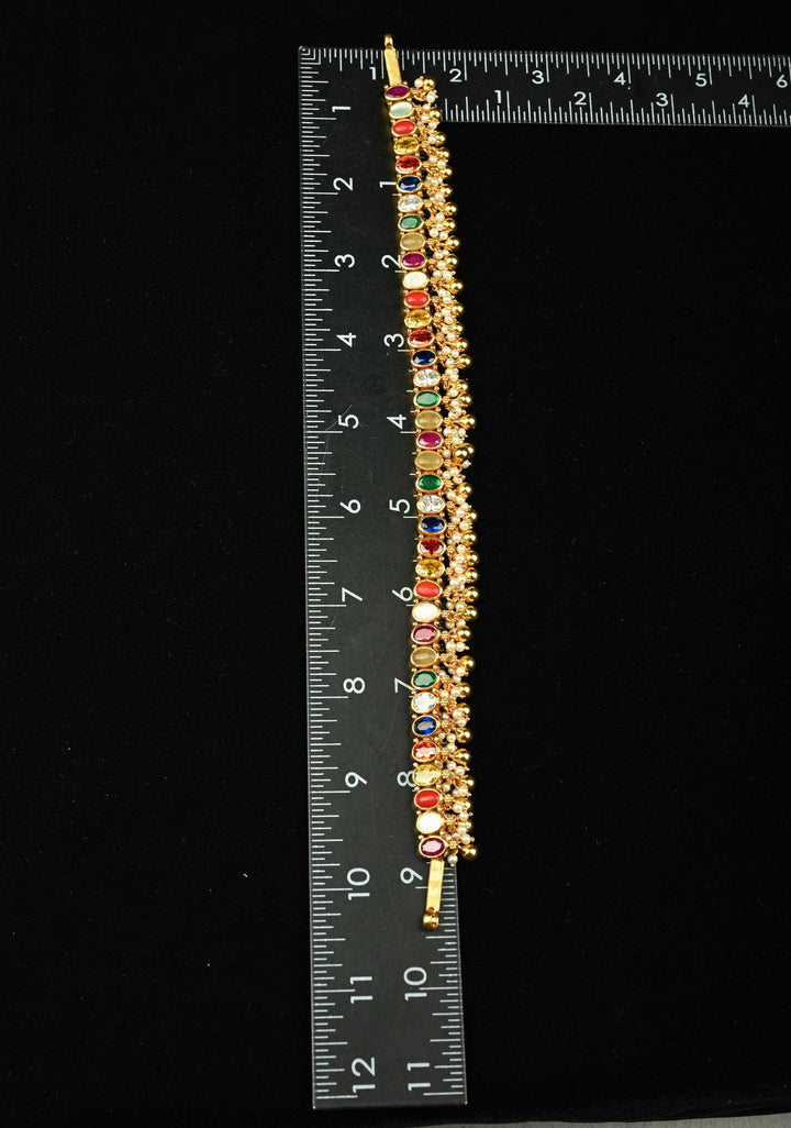 92.5 Silver, 24 kt Gold-Plated Beautiful Navaratna Short Necklace