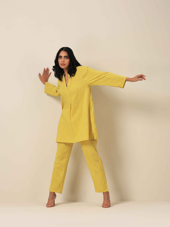 Lime Slub Texture Relax Fit Co-Ord Set | SHOBITAM