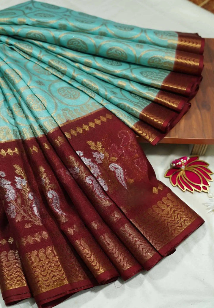 Heather Blue Semi Silk Saree withZari detailing | SHOBITAM