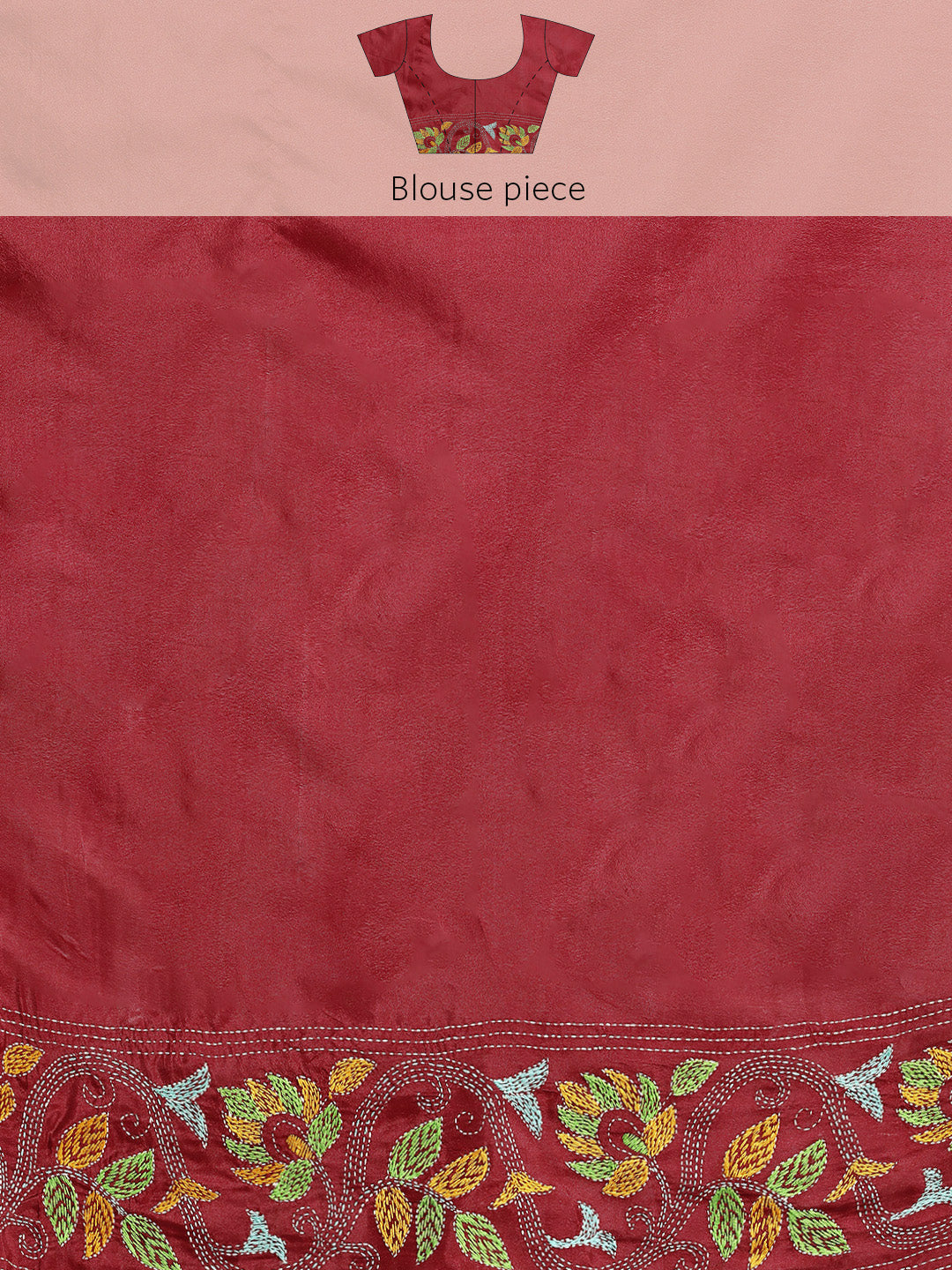 Red Bird Design Artsilk Kantha Saree with Blouse piece