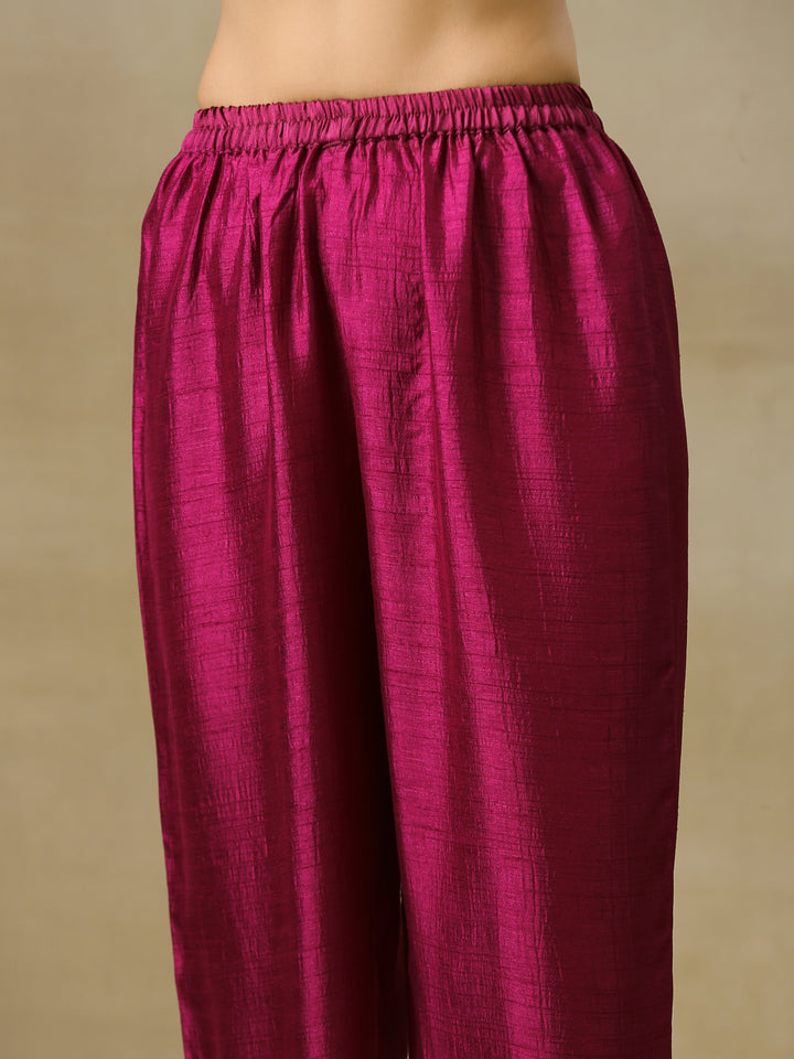 Purple Textured Silk Angrakha Kurta Pant Set | SHOBITAM
