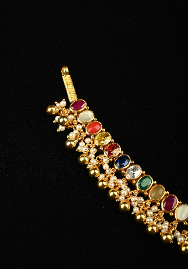 92.5 Silver, 24 kt Gold-Plated Beautiful Navaratna Short Necklace