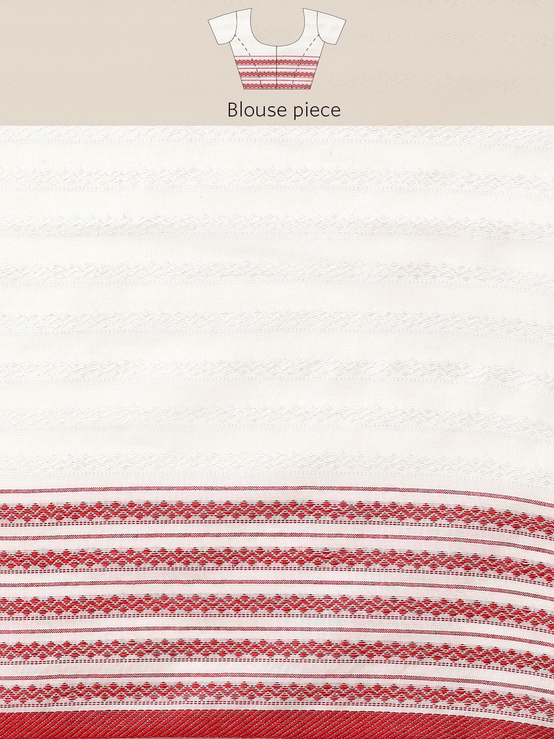 White Red Cotton Saree with Blouse piece | SHOBITAM