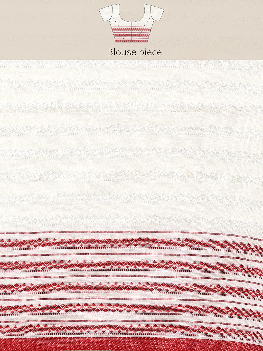 White-Red Cotton Saree with Blouse piece