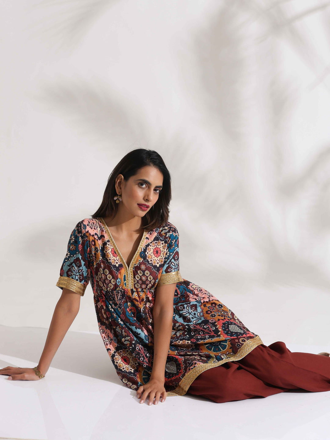 Brown Print Flared Co-ord Set | SHOBITAM