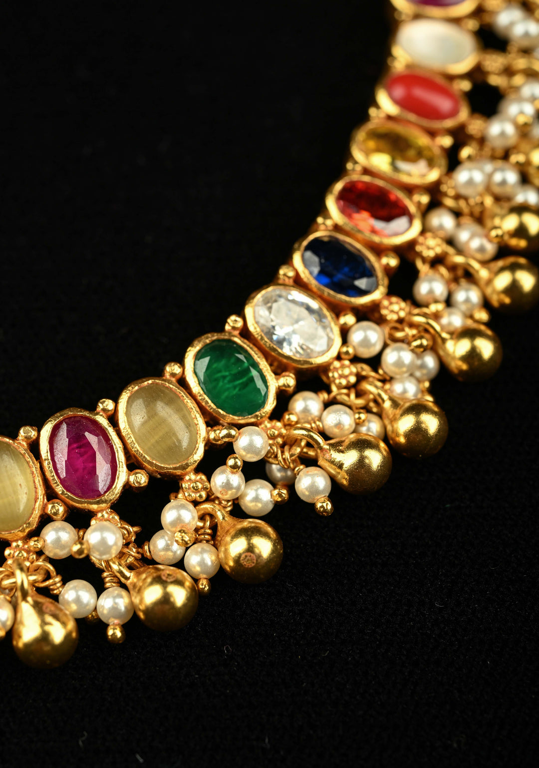 92.5 Silver, 24 kt Gold-Plated Beautiful Navaratna Short Necklace