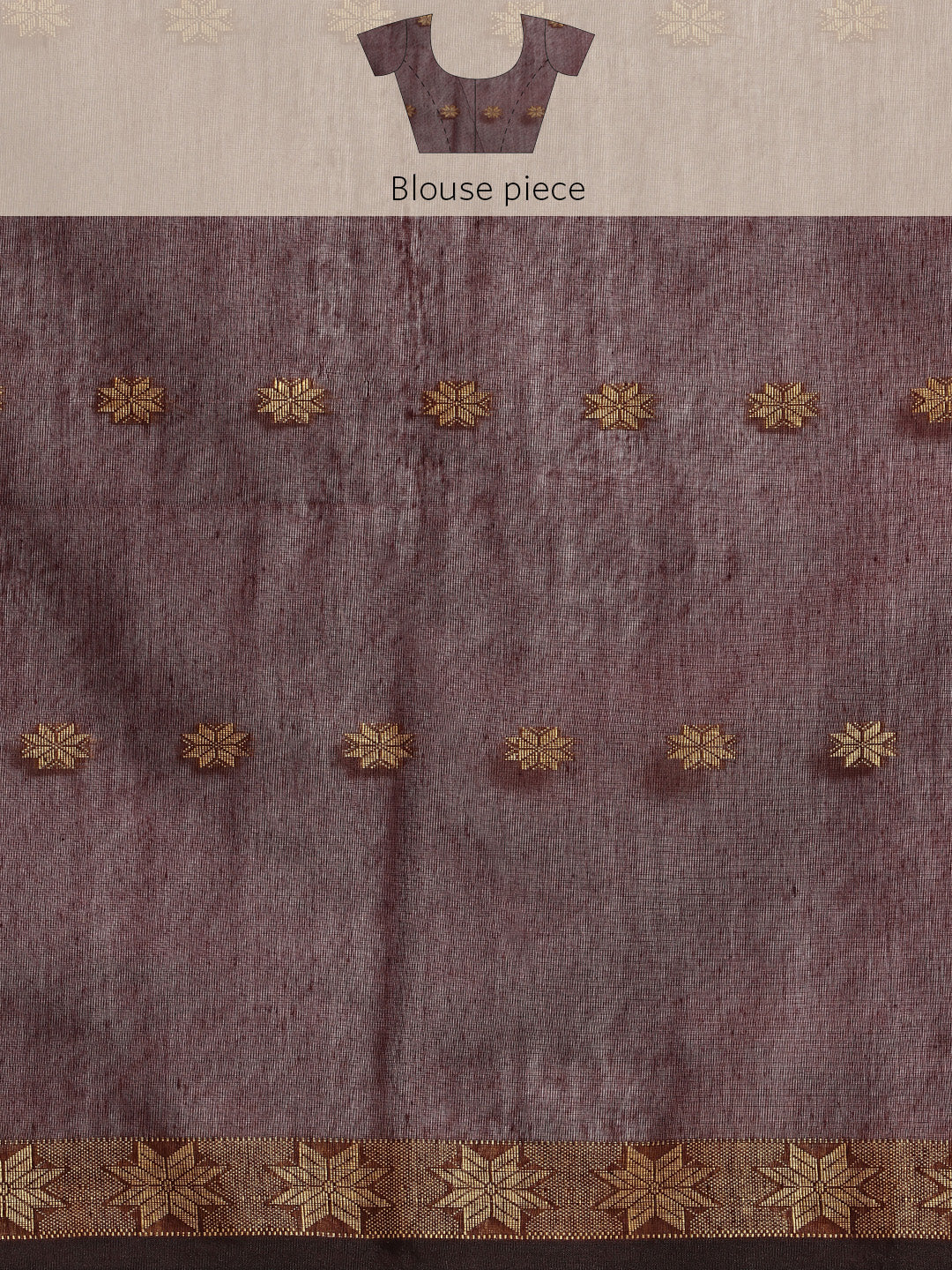 Brown Zari Butti Silk Cotton Saree with Minimal Border and blouse piece