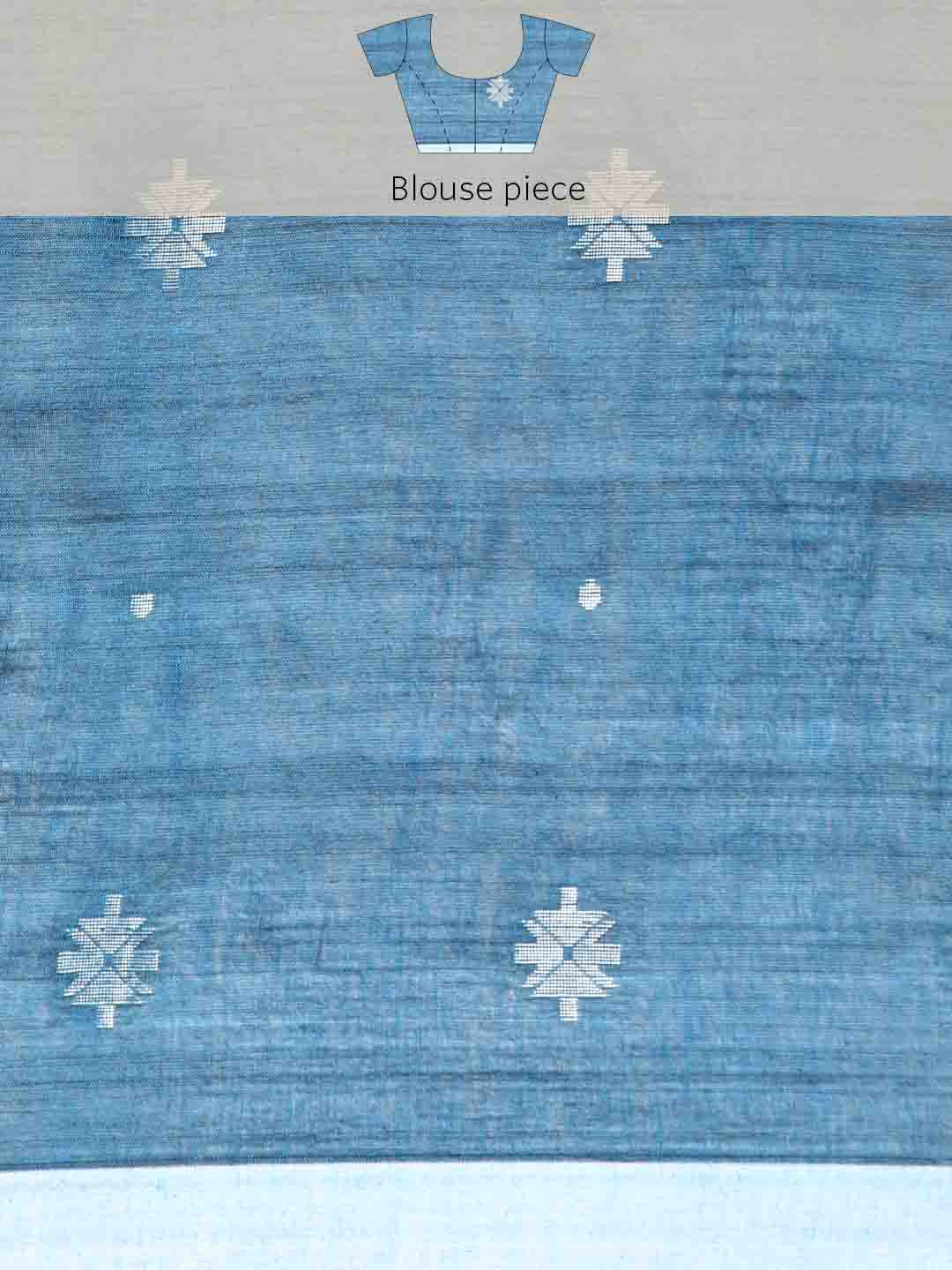 Blue Pure Cotton Saree with Minimal Border and Blouse piece