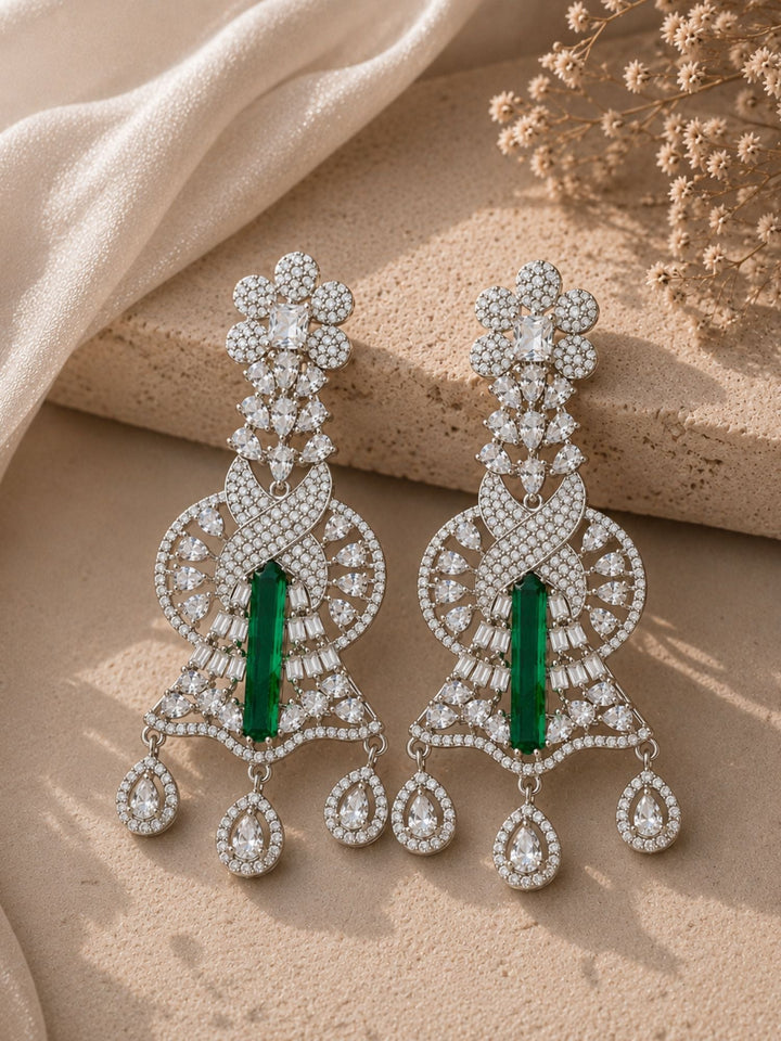 Emerald CZ Statement Earrings | SHOBITAM