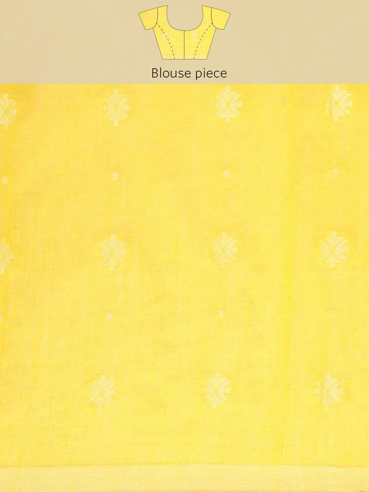 Yellow White Buti Cotton Saree With Minimal Border
