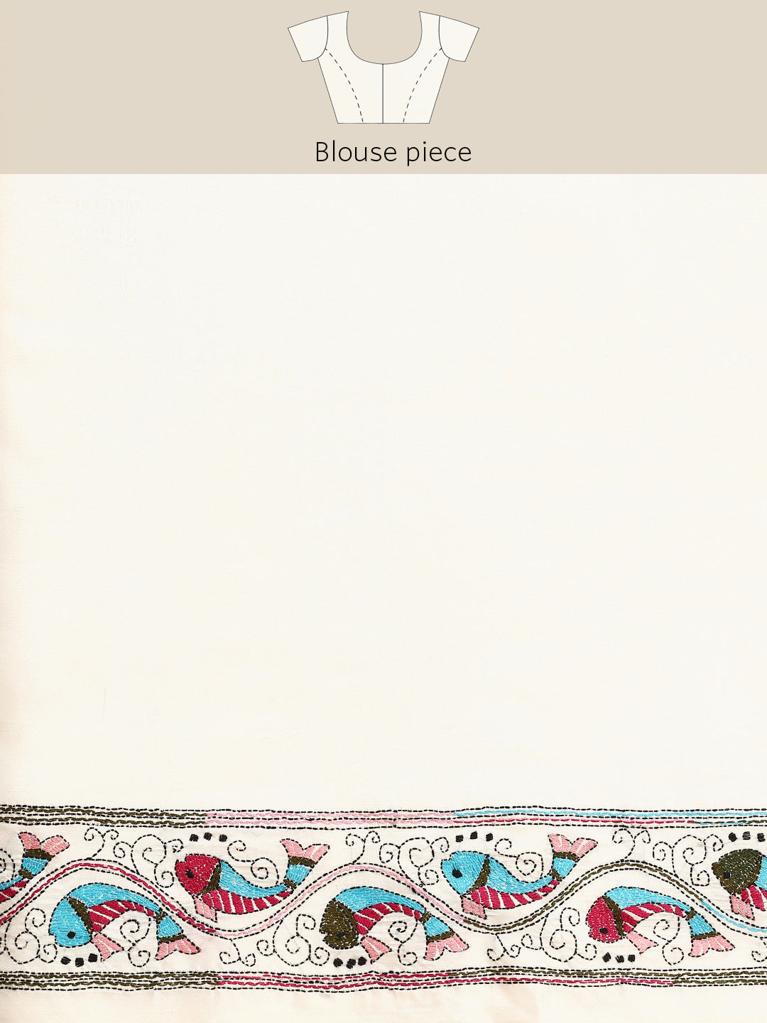 Handloom White Silk Kantha Saree with Blouse piece