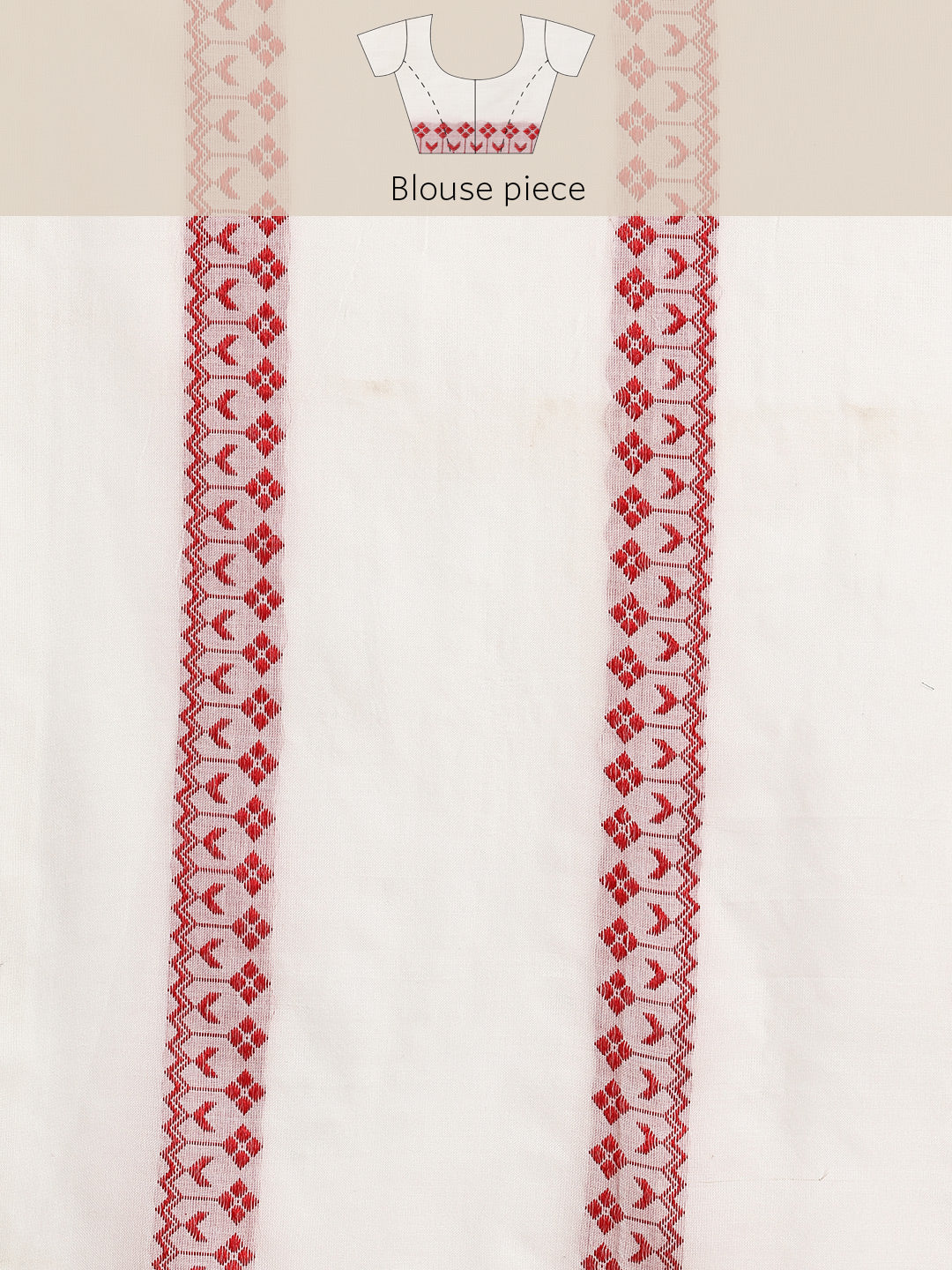 White Red Pure Cotton Saree with Blouse piece | SHOBITAM