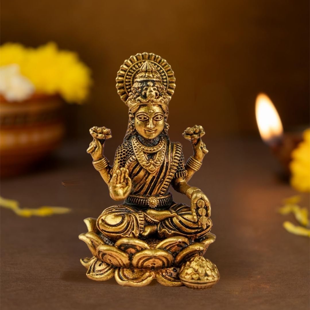 Brass Padma Lakshmi Idol on Lotus Base