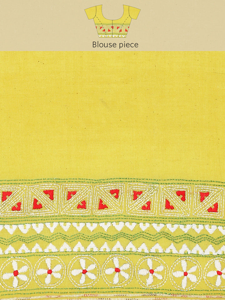 Yellow Khesh Kantha Cotton Saree | SHOBITAM