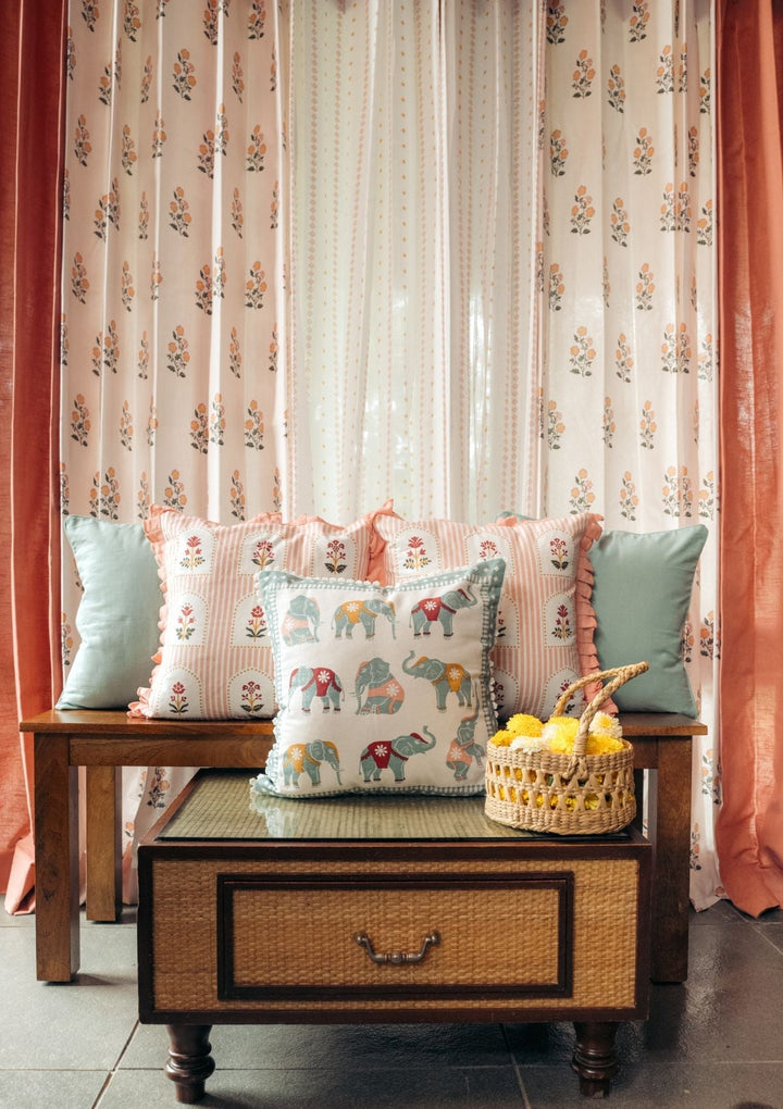 Parijatha Floral printed 100% Cotton Curtain for Living Room and Bedroom - Light Reduction - Rust and Mustard - Single Piece | SHOBITAM