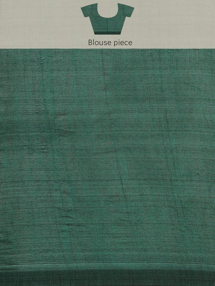 Bottle Green Pure Cotton Saree with Blouse piece