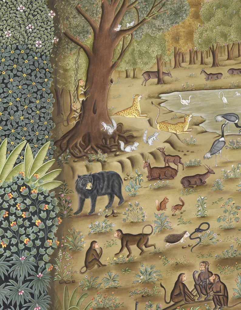 3x4 feet Authentic Jaipur Painting Vaikuntha Forest Scene  | SHOBITAM