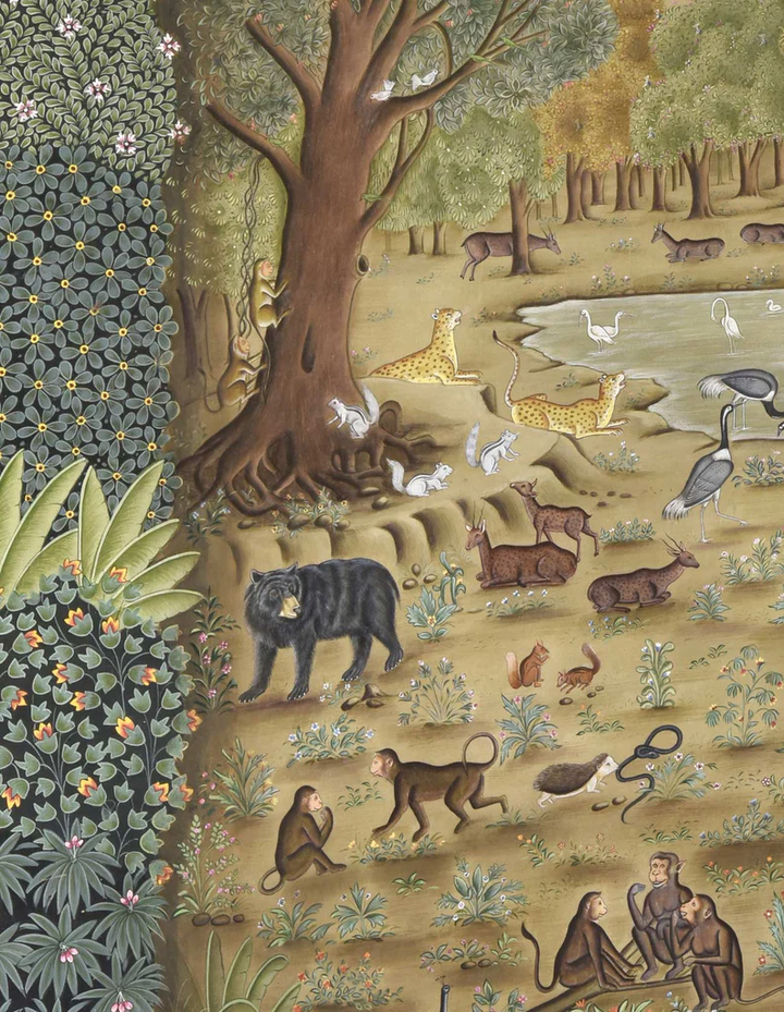 3x4 feet Authentic Jaipur Painting Vaikuntha Forest Scene  | SHOBITAM